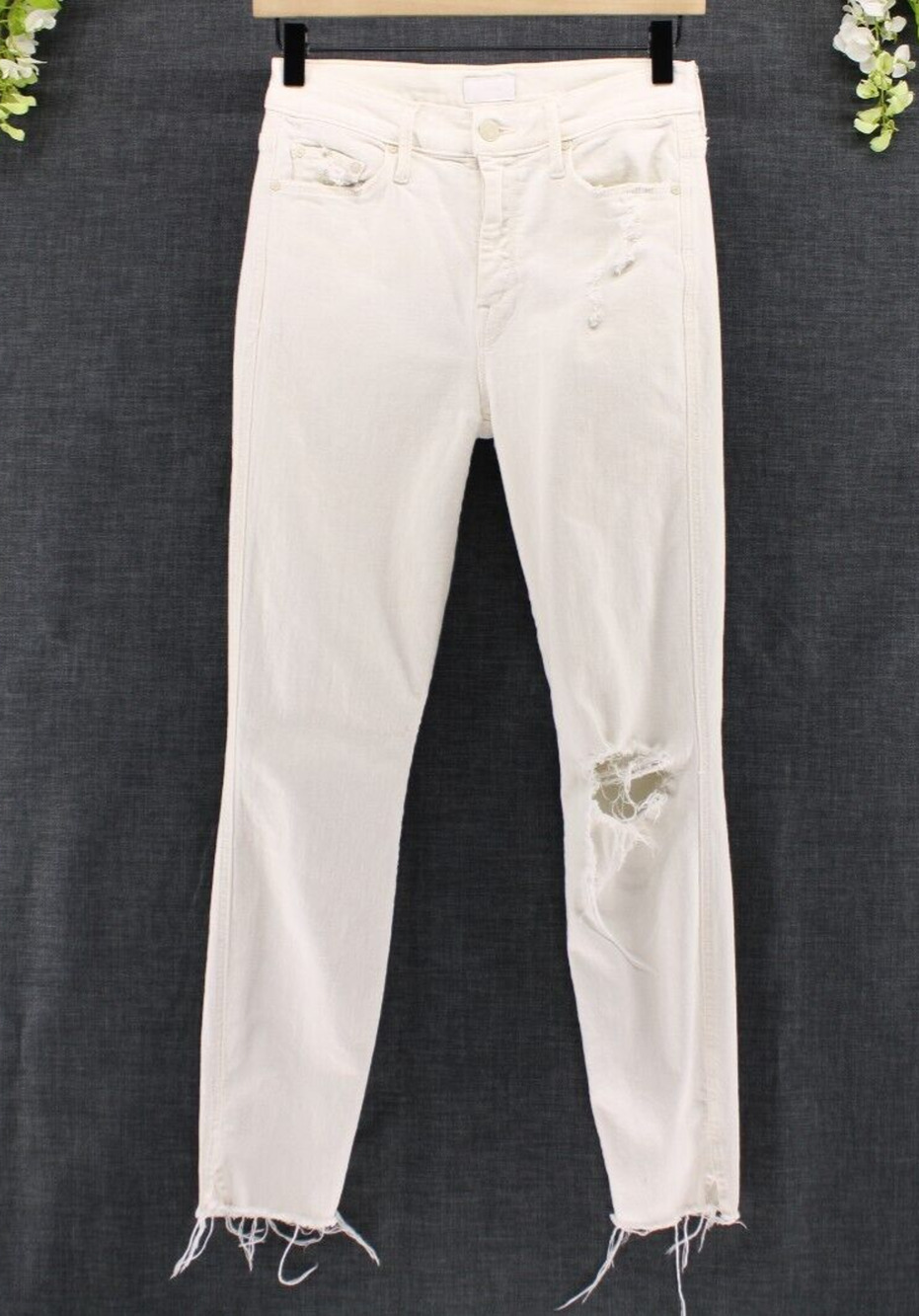 Mother Sz 26 The Vamp Frays Wash Sweat Tea Tuesdays White Distressed Jeans